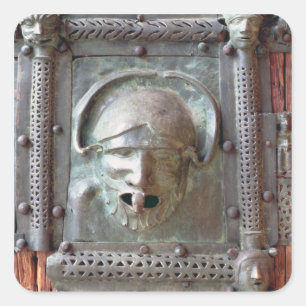 Gargoyle-paneel van de linkerdeur van het portaal, vierkante sticker