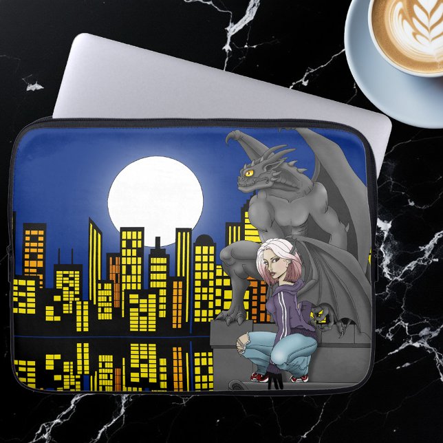 Gargoyle Stedelijk Fantasie Stadsgezicht Laptop Sleeve (Creator heeft geüpload)
