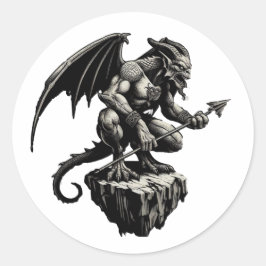 Gargoyle zit op een rots ronde sticker