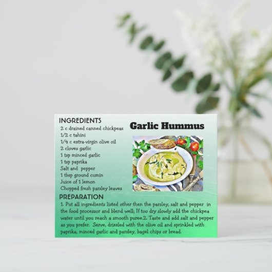 Garilic Hummus Recept Post Kaart (Staand voorkant)