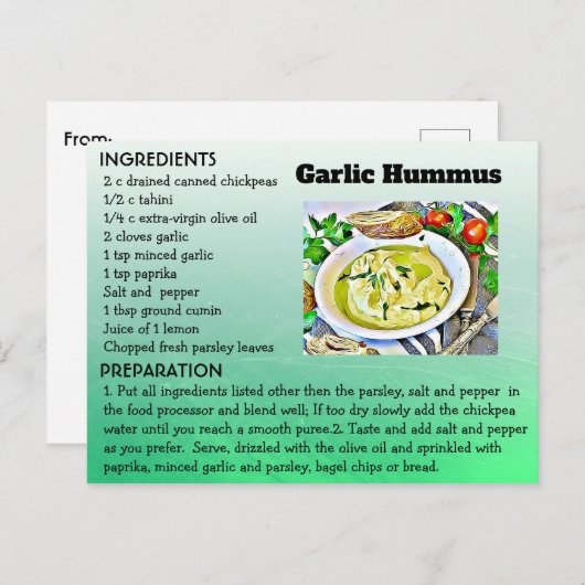Garilic Hummus Recept Post Kaart (Voorkant / Achterkant)
