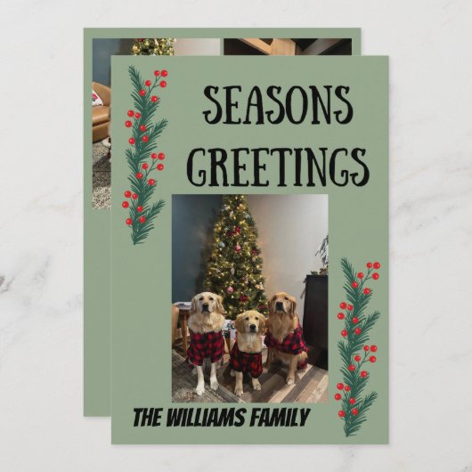 Garland and Berries Happy Holidays Card Feestdagenkaart (Voorkant / Achterkant)