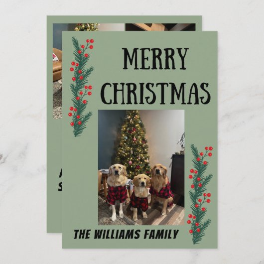 Garland and Berries Merry Christmas Card Bedankkaart (Voorkant / Achterkant)