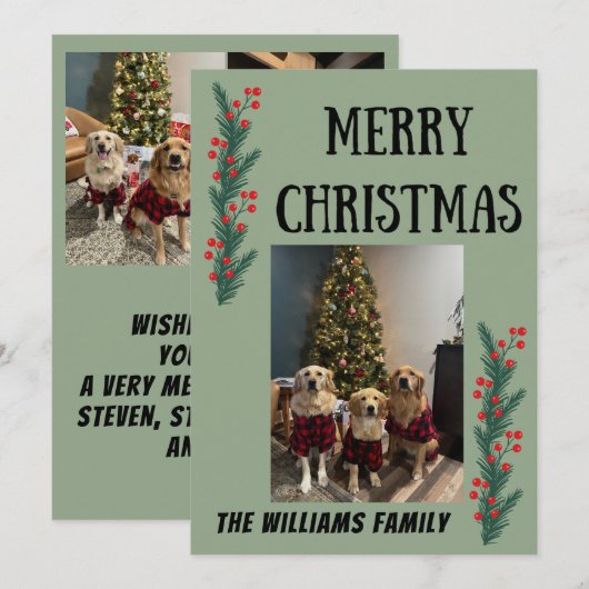 Garland and Berries Merry Christmas Card Feestdagenkaart (Voorkant / Achterkant)