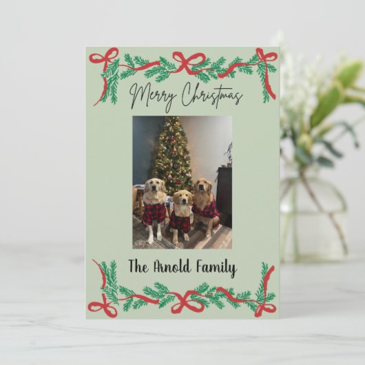 Garland and Bows Christmas Card Kaart (Staand voorkant)
