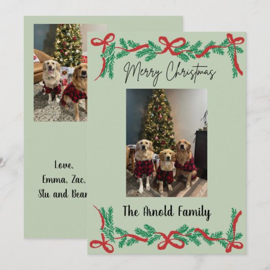 Garland and Bows Christmas Card Kaart (Voorkant / Achterkant)