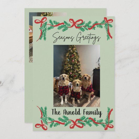 Garland and Bows Seasons Greetings Card Kaart (Voorkant / Achterkant)