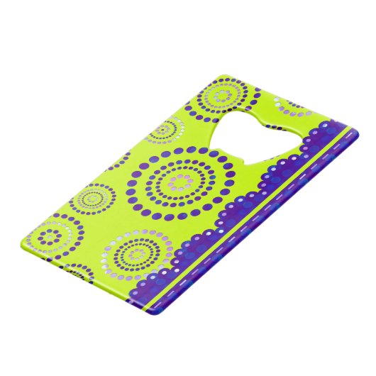 Garland ARTdeco violet blauw + uw achtergrondkleur Creditkaart Flessenopener (Achterkant Gekanteld)