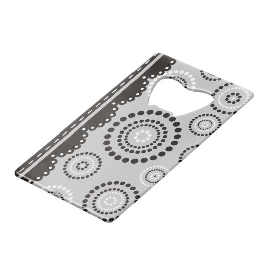 Garland ARTdeco zwart wit + uw achtergrondkleur Creditkaart Flessenopener (Voorkant Gekanteld)