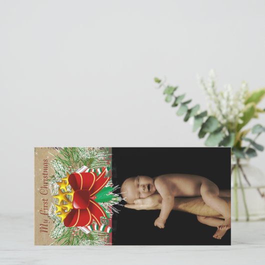 Garland & Bows Mijn eerste kerstfoto-Baby Feestdagenkaart (Staand voorkant)