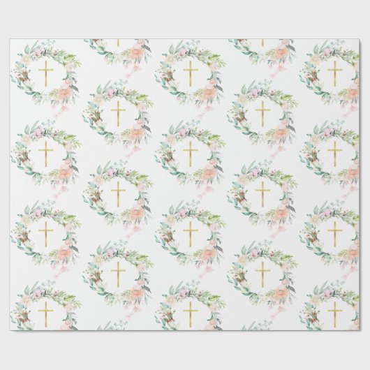 Garland Christelijk Gouden Kruis Rozen Bloemstuk Cadeaupapier (Vlak)