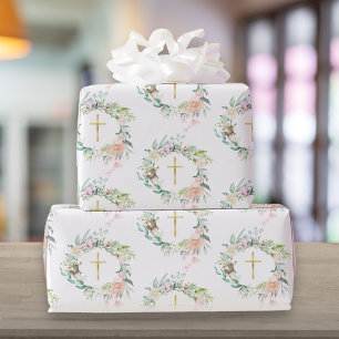 Garland Christelijk Gouden Kruisrozen Bloemstuk  Cadeaupapier