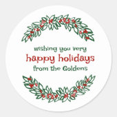 Garland CUSTOM Vakantie Kerstmis Doodle Krans Ronde Sticker (Voorkant)