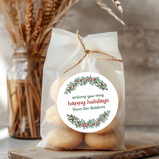 Garland CUSTOM Vakantie Kerstmis Doodle Krans Ronde Sticker