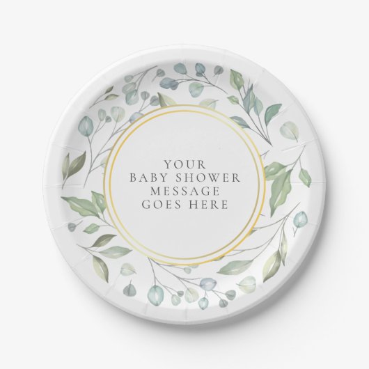 Garland groen Baby shower Bericht Papieren Bordje (Voorkant)