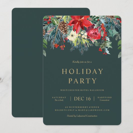 Garland Holiday Wreatparty Invitation Kaart (Voorkant / Achterkant)