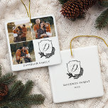 Garland krans monogram familie foto galerij zwart keramisch ornament<br><div class="desc">Omarm de vreugde van het vakantieseizoen met onze winterslinger fotogalerij Kerst monogram ornament. Ons gepersonaliseerde ornament is voorzien van onze handgetekende winterkrans ontwerp met een monogram kuif met meerdere foto's,  familiehandtekening & monogram. Verspreid de liefde en juich deze winter met dit elegante ornamenten ontwerp. Ontwerp door Moodthology Papery</div>
