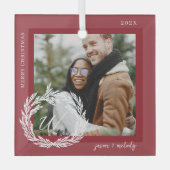 Garland krans paar monogram foto Kerstmis Glas Ornament (Voorkant)