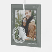 Garland krans paar monogram foto Kerstmis Glas Ornament (Voorkant links)