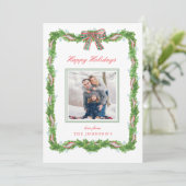 Garland Lijst Ribbon Plaid Bow Kerstfoto Feestdagenkaart (Staand voorkant)