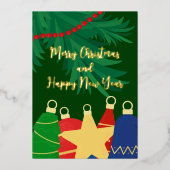 Garland met retro kerstboom ornamenten folie feestdagenkaart (Voorkant)