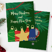 Garland met retro kerstboom ornamenten folie feestdagenkaart