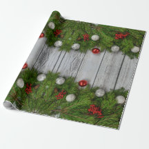 Garland op kerstpapier met barnenhout