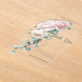 Garland roze pioenen eucalyptusblad Dank u Acryl Uitnodigingen (Laagn)