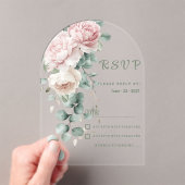 Garland roze pioenen eucalyptusblad RSVP Acryl Uitnodigingen (Insitu (Draagbaar))