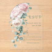 Garland roze pioenen eucalyptusblad RSVP Acryl Uitnodigingen (Voorkant)
