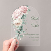 Garland roze pioenen eucalyptusblad Save the Date Acryl Uitnodigingen (Insitu (Draagbaar))