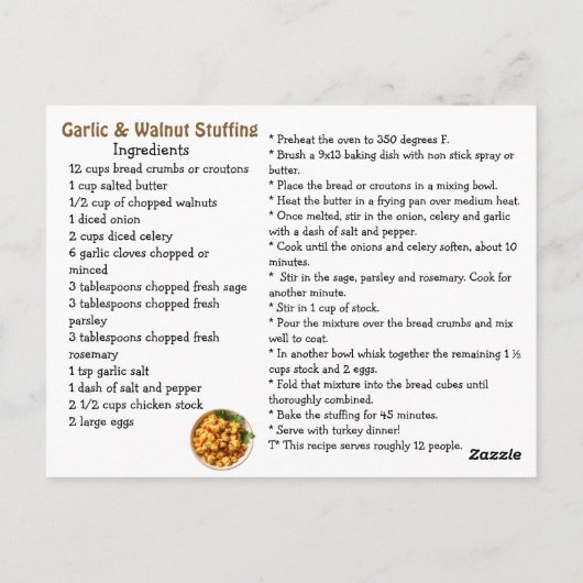 Garlic and Walnut Stuffing Recipe Card Briefkaart (Achterkant)