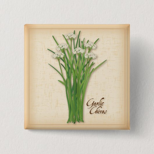 Garlic Chives Herb Vierkante Button 5,1 Cm (Voorkant)