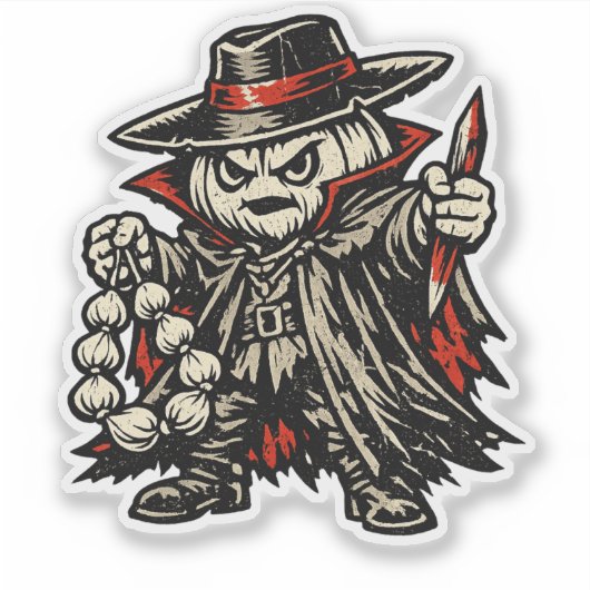 Garlic Vampire Hunter — Halloween Warrior Retro  Sticker (Voorkant)