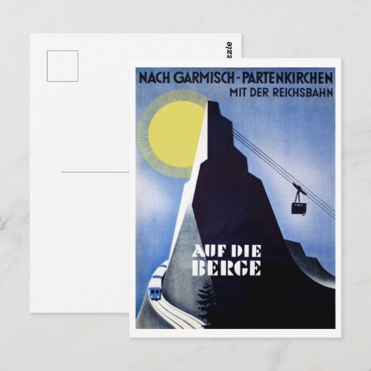 Garmisch Partenkirchen kabelauto. Bergpiek Briefkaart (Voorkant / Achterkant)