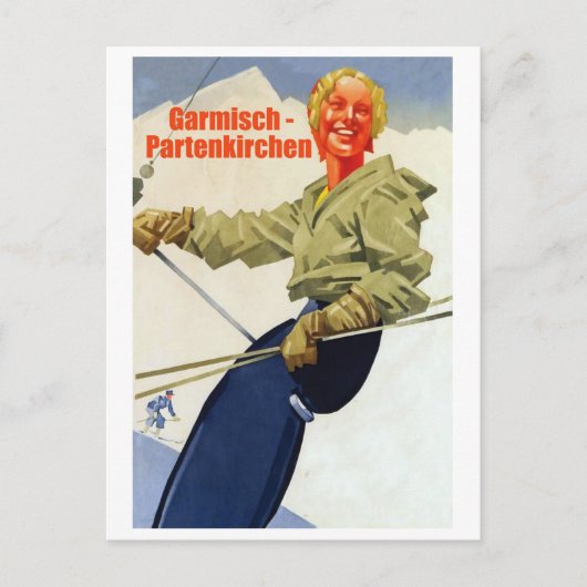 Garmisch - Partenkirchen, meisje op een skilift Briefkaart (Voorkant)