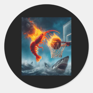 Garnaal die een haai indoopt Grappige visserij mem Ronde Sticker