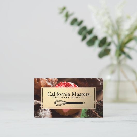 Garnaal | Gebak Donuts | Gouden Frame Visitekaartje (Staand voorkant)