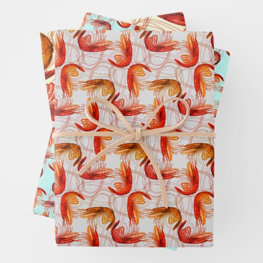 Garnaal Long Antennae Pattern Inpakpapier Vel (In situ)