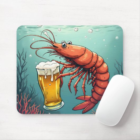 Garnaal met een glas bier muismat (Met muis)