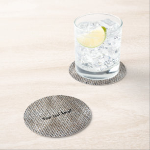 Garnaal van katoen Linen Grey Burlap Natural Patro Ronde Kartonnen Onderzetter