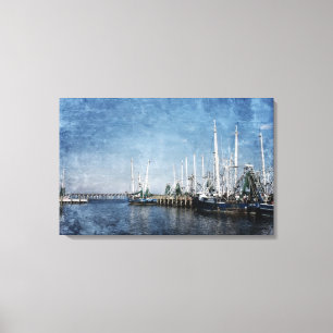 Garnalen boten op Biloxi Back Bay Canvas Afdruk