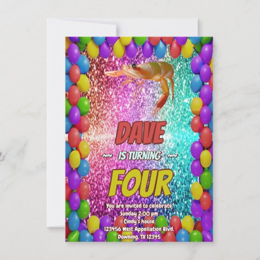 Garnalen Cartoon verjaardagsuitnodiging voor kinde Kaart (Voorkant)