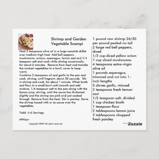 Garnalen en Tuin Groente Scampi Briefkaart (Achterkant)