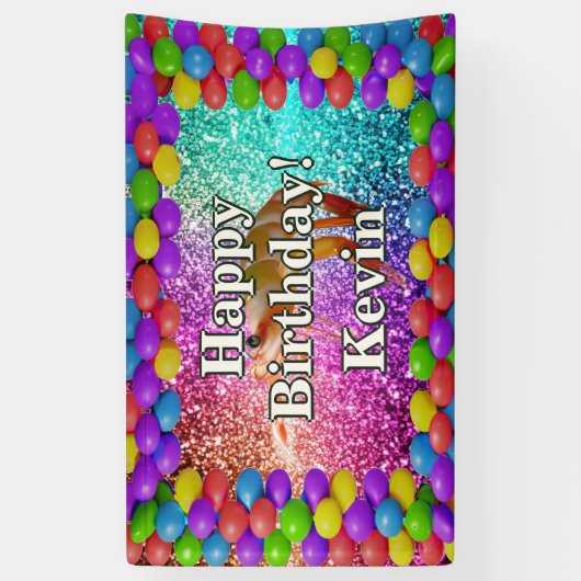 Garnalen Gepersonaliseerde karakter verjaardag ban Spandoek (Verticaal)