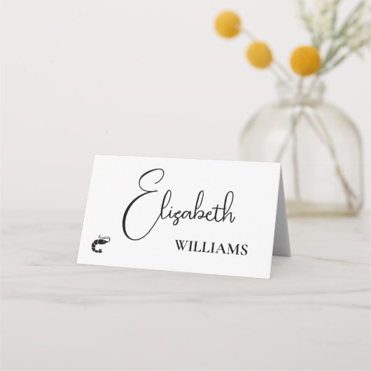 Garnalen Menu Modern Script Wedding Place Cards (Voorkant)