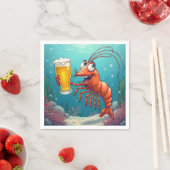 Garnalen met een glas bier onder water servet (Insitu)