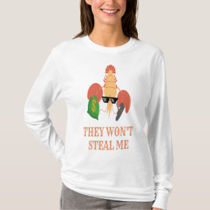 garnalen met pistool en geld zeggen: ze stelen me  t-shirt