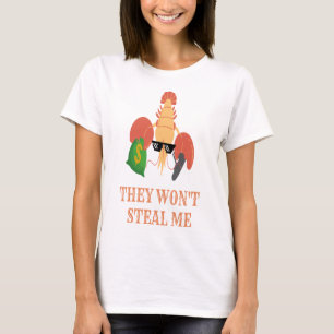 garnalen met pistool en geld zeggen: ze stelen me  t-shirt