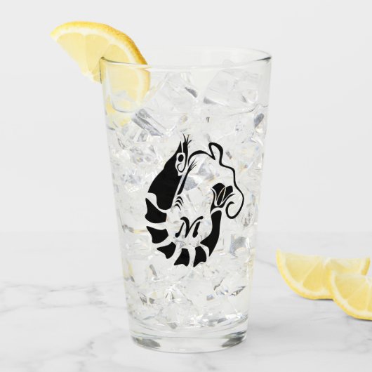 Garnalen monogram in een zwarte Stencil stijl Glas (Voorkant ijs)
